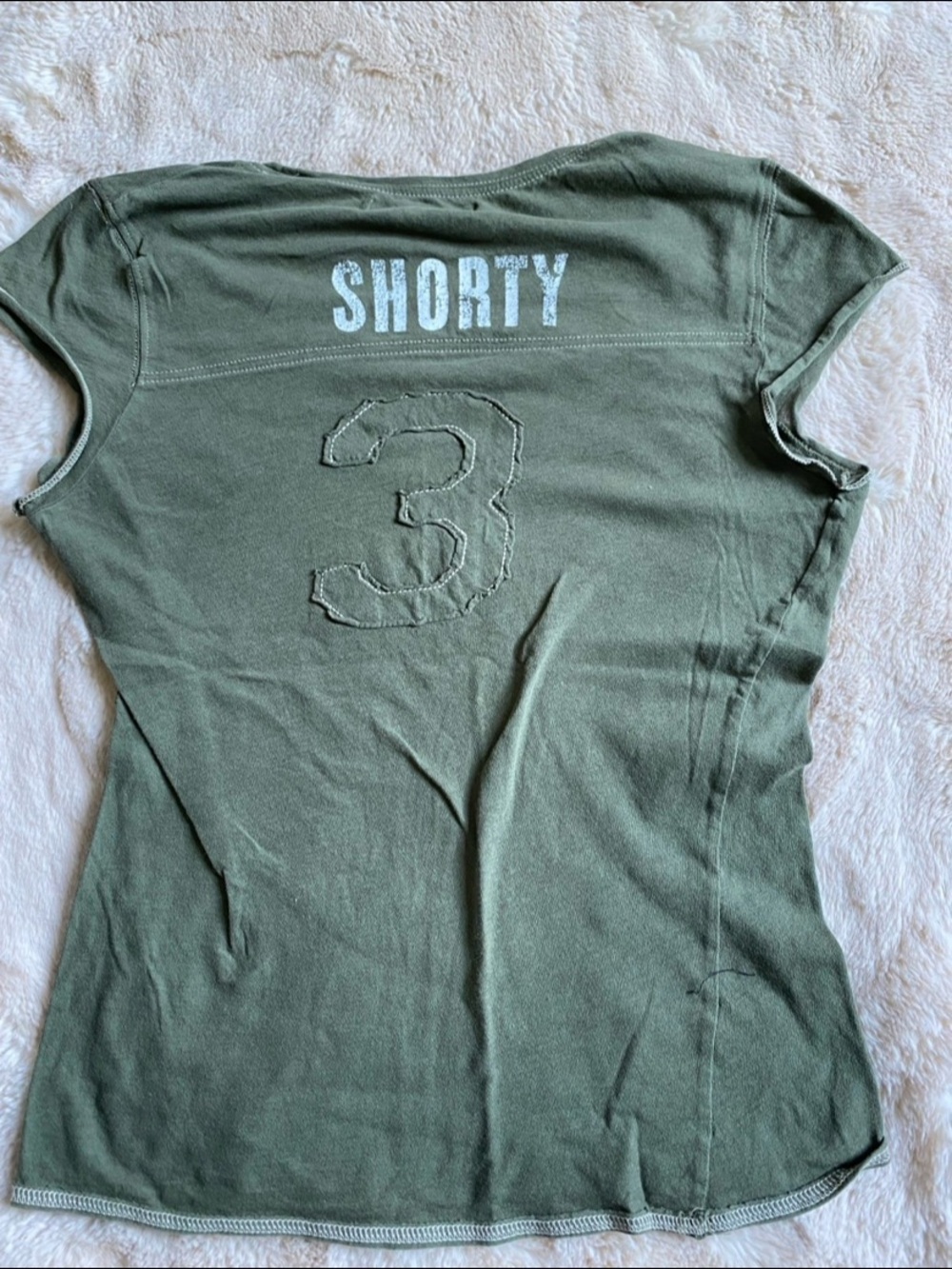 Y2k Abercrombie & Fitch Olive Green Classic Graphic Women's Top - Picture 3 of 3